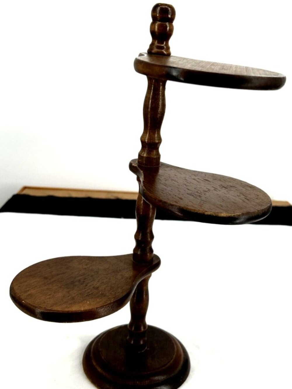 Wood 3 Tier Paddle Plant Stand MCM Display Shelf 13.75" Vintage